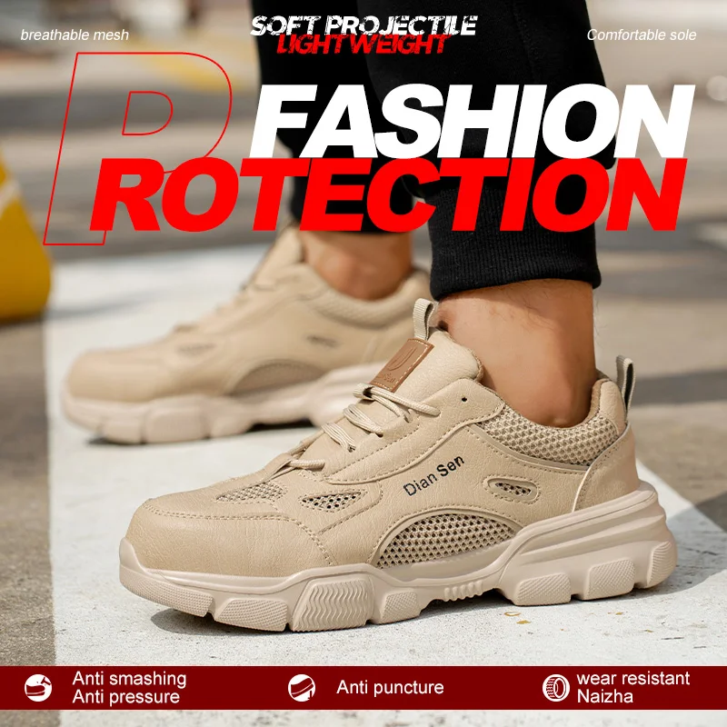 Men Steel Toe Safety Work Shoes Breathable Lightweight Comfortable Industrial Construction Shoes Puncture Proof Antislip Sneaker
