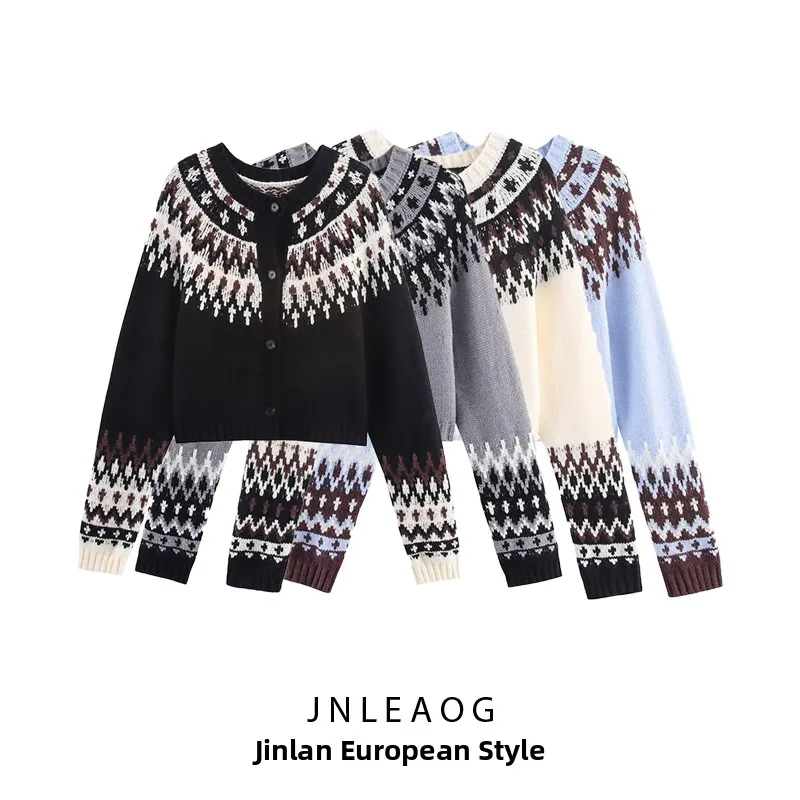 

JNLEAOG Faionable Knitted Floral Cardigan Women's Autumn New Sle Warm Long Sve round Ne Pullover Polyester Fiber