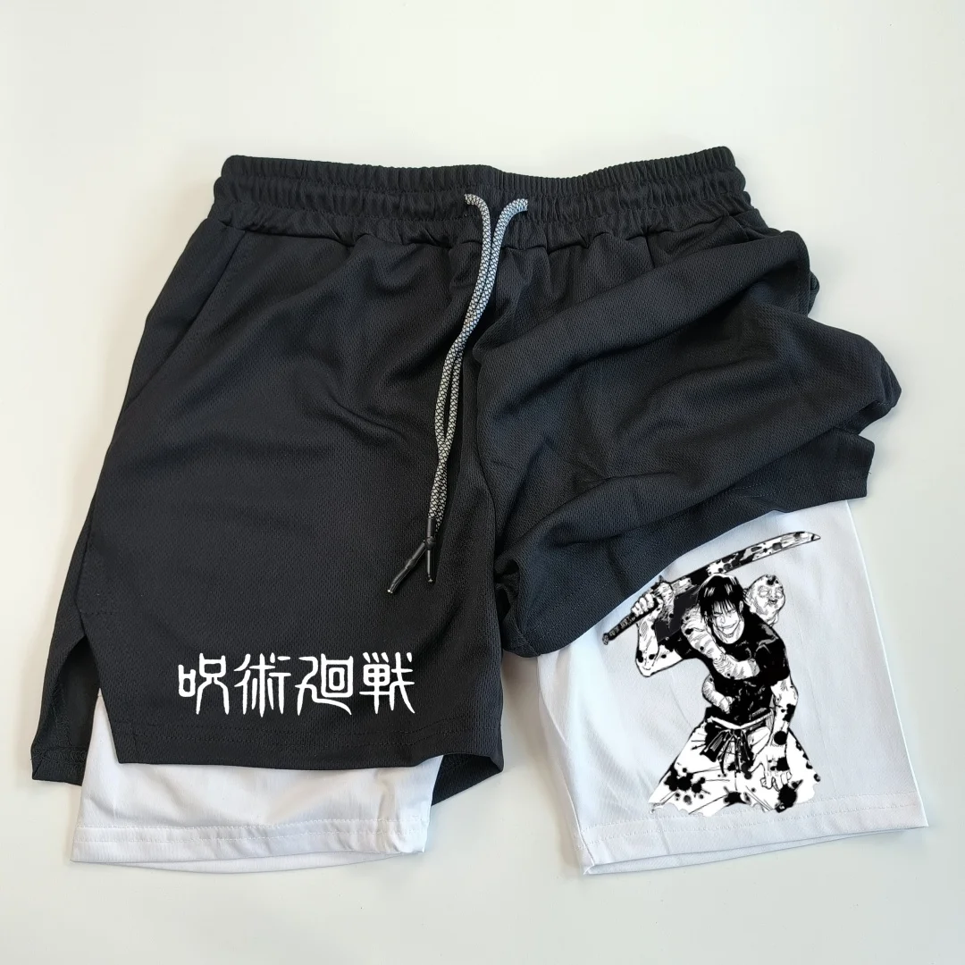 Short de sport 2 en 1 en maille imprimée Toji pour homme, short de performance anime, pantalon court décontracté, entraînement, course à pied, dean M