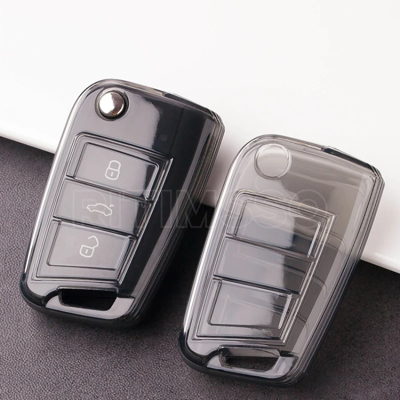 For VW Polo Skoda Octavia A7 Kodiaq Seat Ateca Leon Golf 7 MK7 VII Tiguan Soft TPU Car Key Cover Case Shell Fob Holder Protector