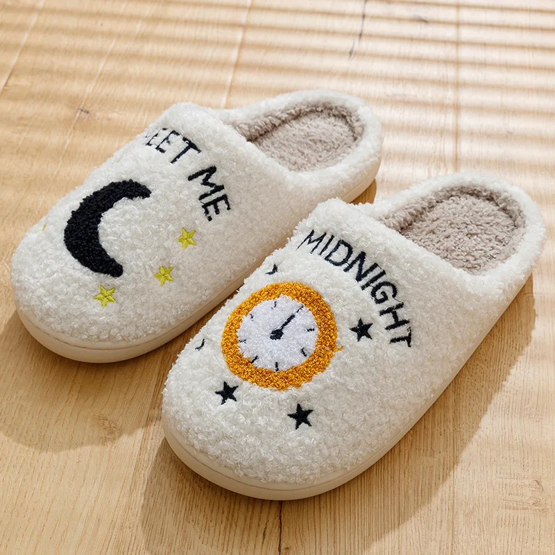 Warm Slippers  Cushion Slides Meet Me At Midnight Soft Warm Comfort Flat Cozy Fuzzy Woman House Slippers Funny Shoes