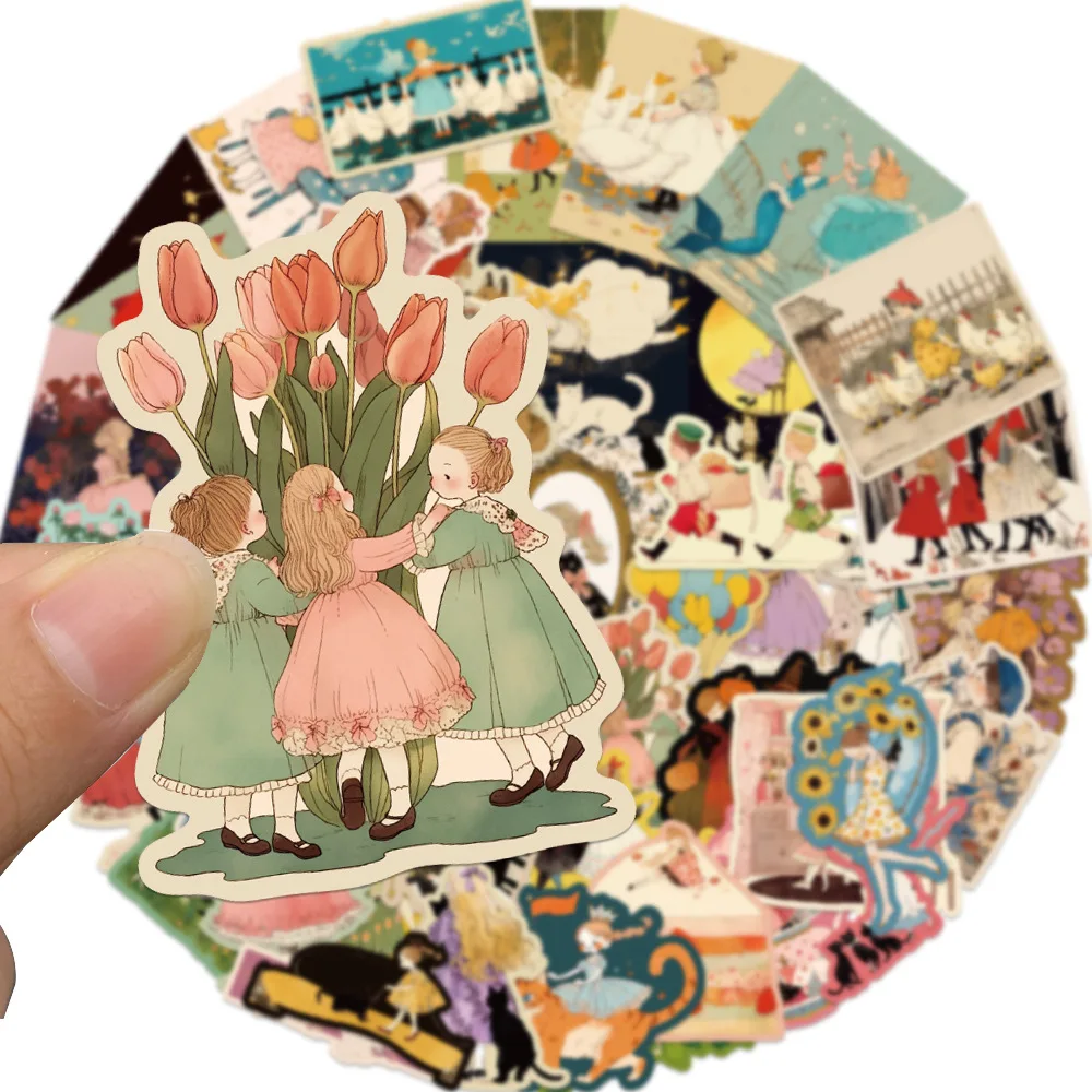 10/30/50PCS Retro Fairy Tale Stickers Cartoon Cute Stationery Stickers iPad Computer Luggage Car Guitar Wall Sticker Decoration