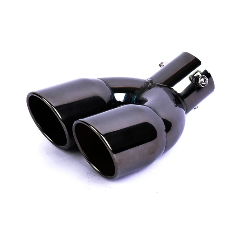 1PC Universal Exhaust Tip Inlet 60mm Stainless Steel Double Outlet Car Double-Barrel Rear Tail Pipe Muffler Auto Accessories