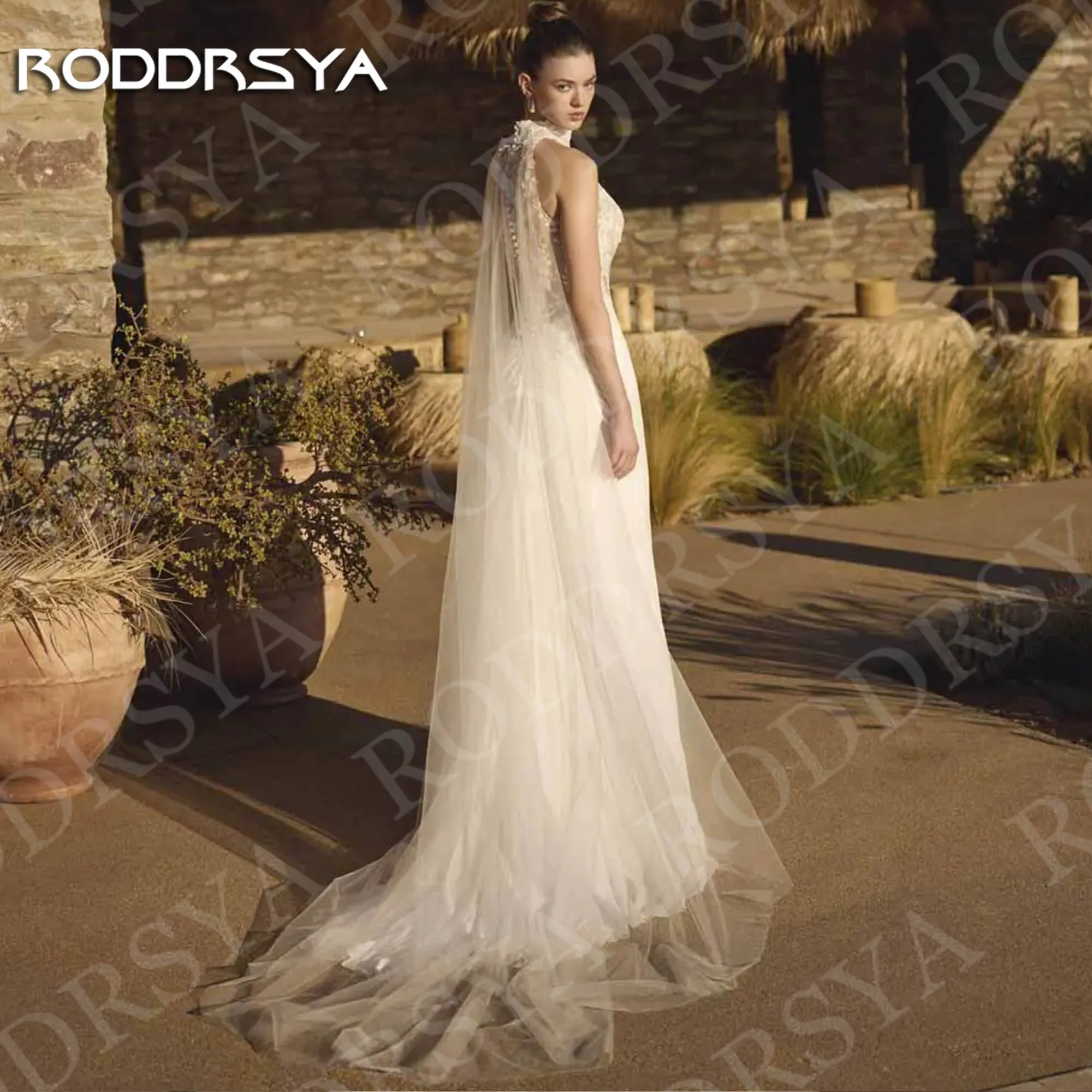 RODDRSYA فستان زفاف الشاطئ حورية البحر شق رومانسي بدون أكمام الوهم الخلفي زينة فساتين زفاف مخصصة رداء دي ماري شاطئ فستان الزفاف حورة البحر الشق رومانسية بلا أكمام وهم الظهر تطبق فساتين العروس مخصصة