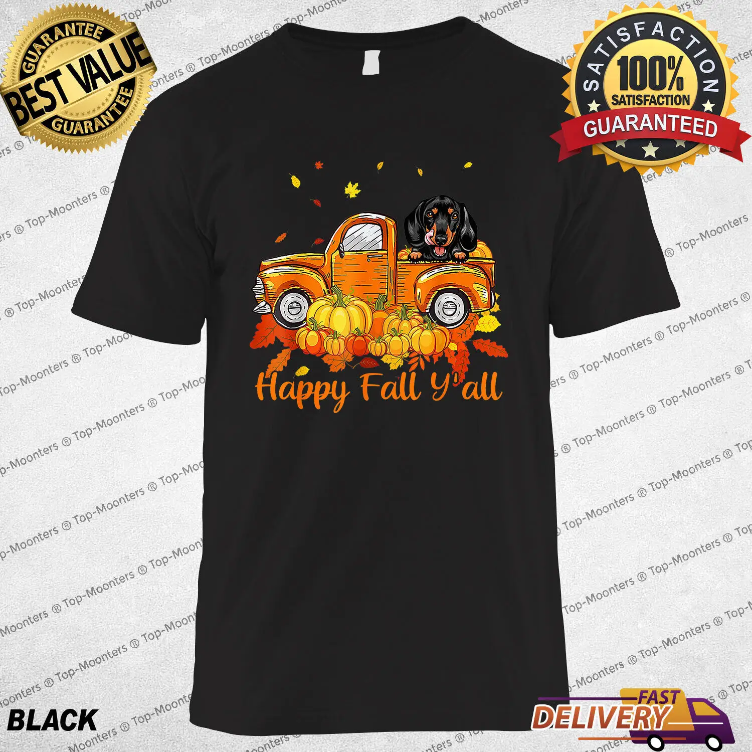 

Happy Fall Y'all Dachshund Dog in Truck with Pumpkin Autumn T-Shirt Gift