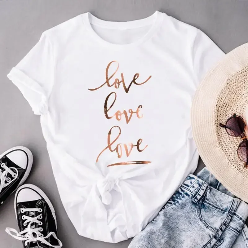 

Women Love Letter Sweet Short Sleeve Clothes Print Tops Fashion Lady Tees Female O-neck Summer Tshirt Graphic T-Shirt