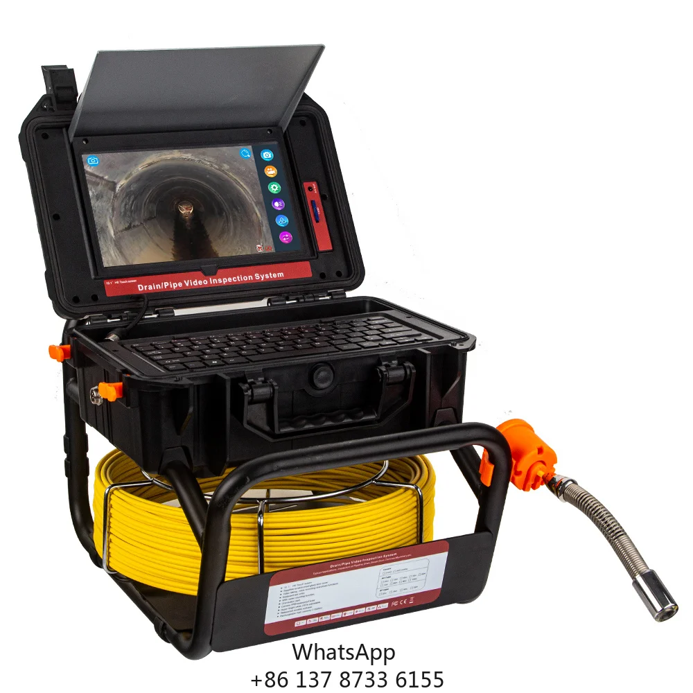 20-100M 23MM Pipe Inspection Camera W/ Self-leveling,512 Transmitter, Keyboard, Meter Counter, 10.1Inch IPS Touch Screen And DVR