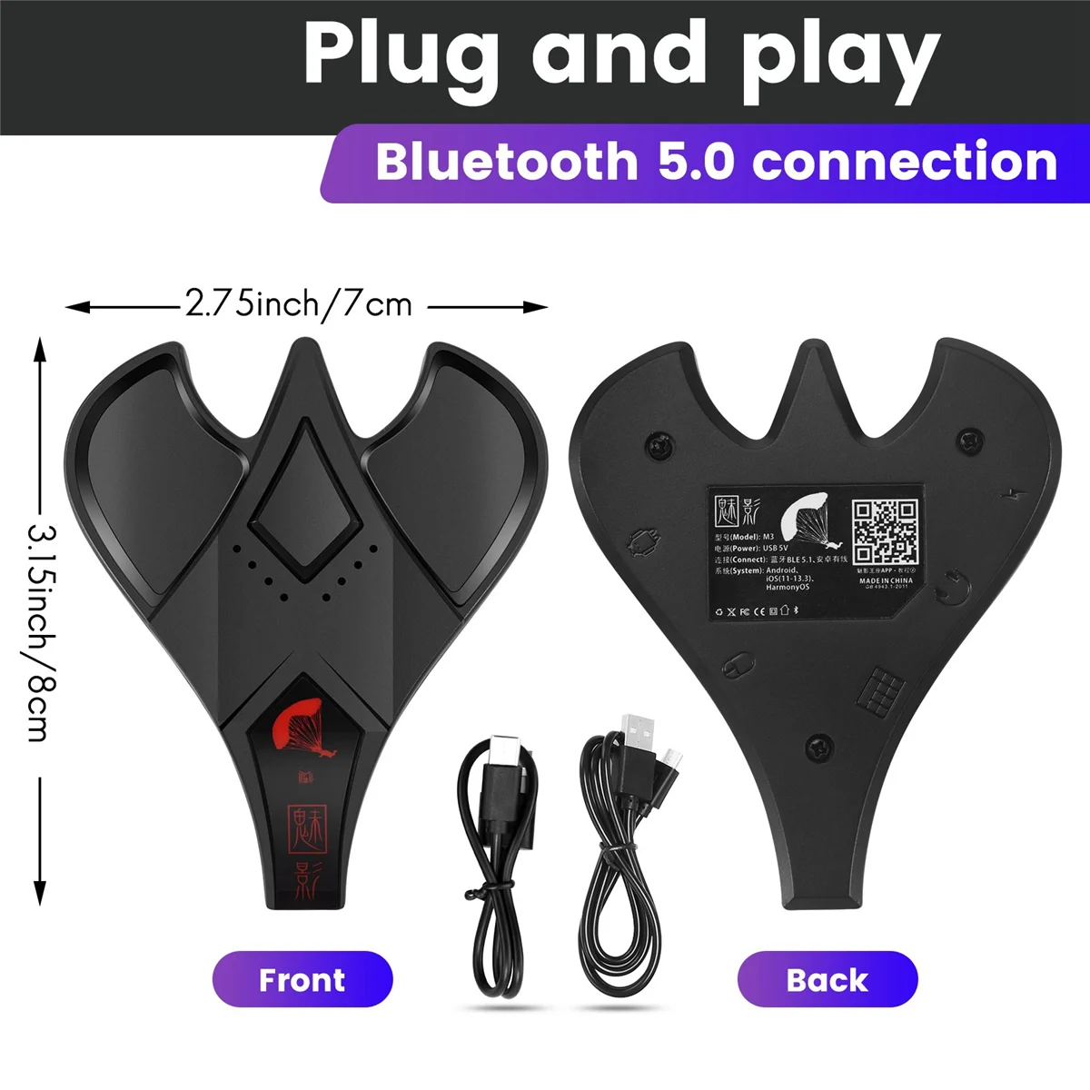 ABQR M3 Plug and Paly Gamepad Mobile Controller Gaming Keyboard Mouse Converter Bluetooth 5.0 for Android/IOS Adapter