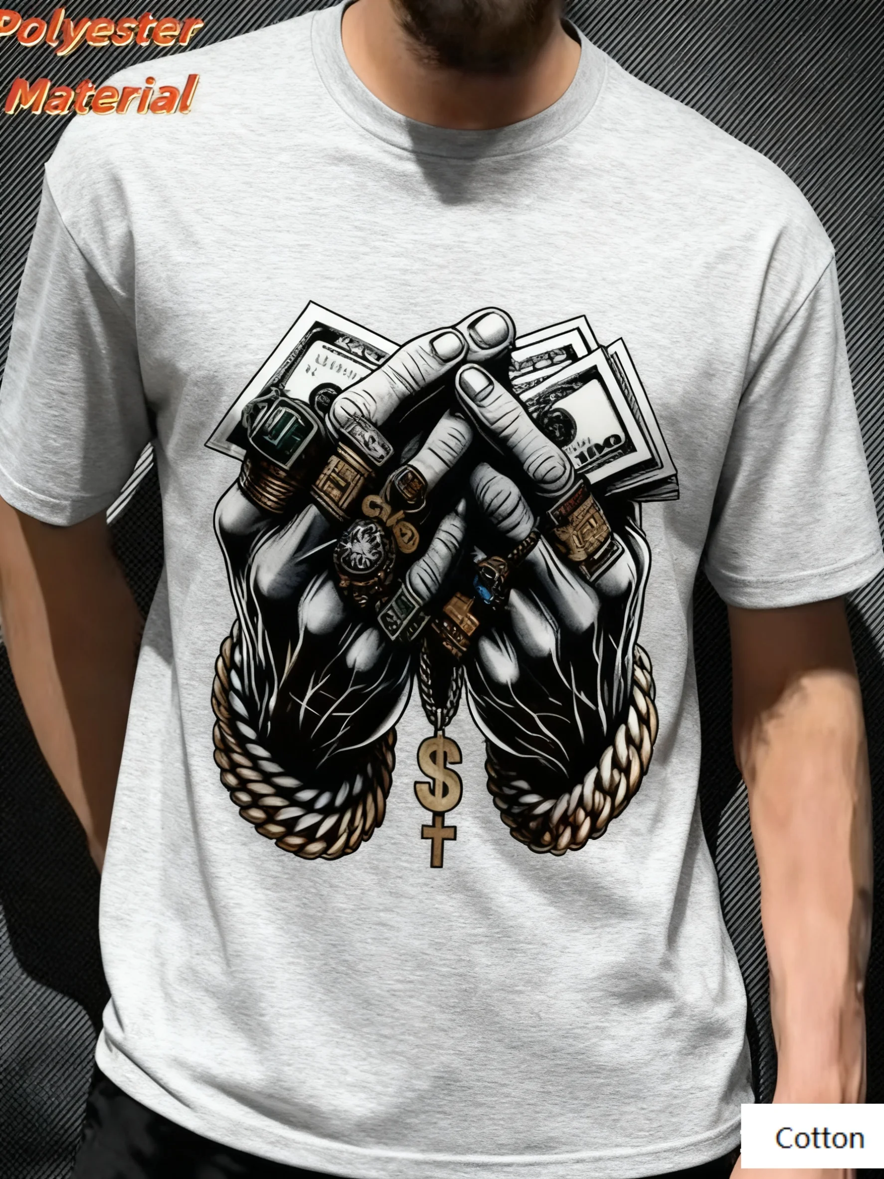 تي شيرت برقبة دائرية مع شارع - ثروة - تي شيرت مستوحى من الجرافيك للجنسين بأكمام قصيرة تي شيرت جرافيك عالي الجودة Y2k Tee #5