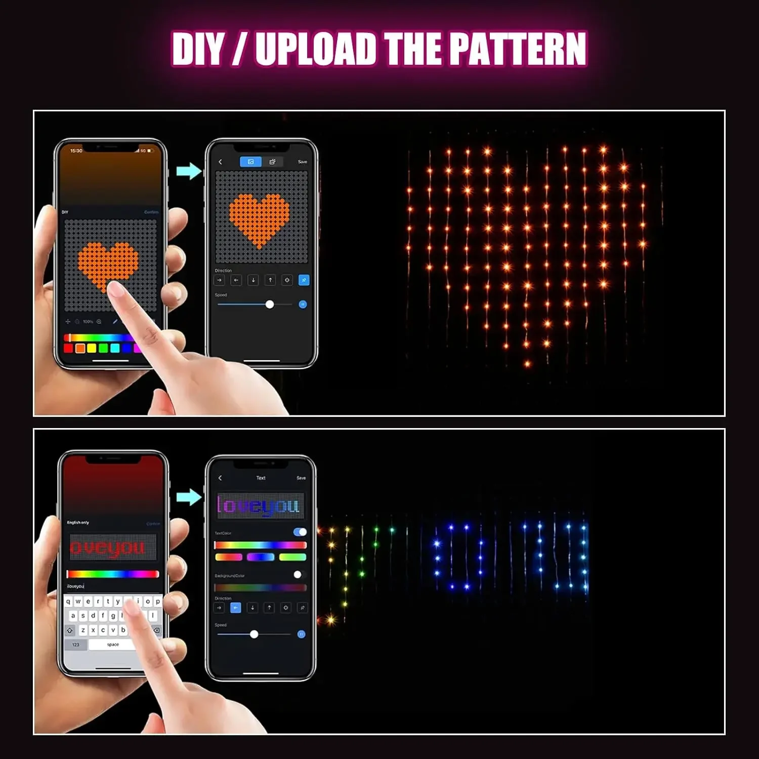 Smart LED Curtain Lights USB,400 LED Dynamic Pattern DIY Curtain String Lights with App & Remote Music Sync RGB Curtain Light