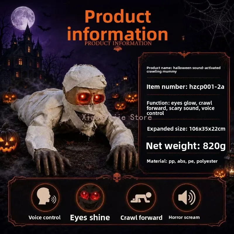 Halloween Crawling Mummy Animated Prop Red Glowing Eyes Creepy Figurine Spooky Ornament Indoor Party Decoration