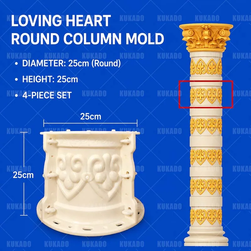 25x25cm Diameter Threaded Roman Column Assembly Cement Mold DIY Circular Garden Villa Entrance Column Mould for Concrete