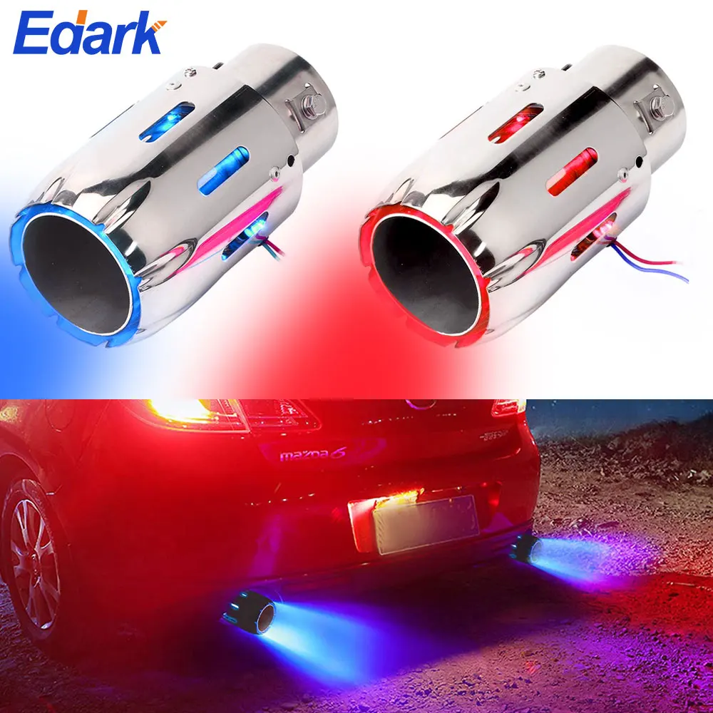 

63mm Inlet Exhaust Tips Stainless Steel Muffler Car Exhaust Tail Pipe Modification Luminous Tube Red Flame LED Light 89mm Outlet