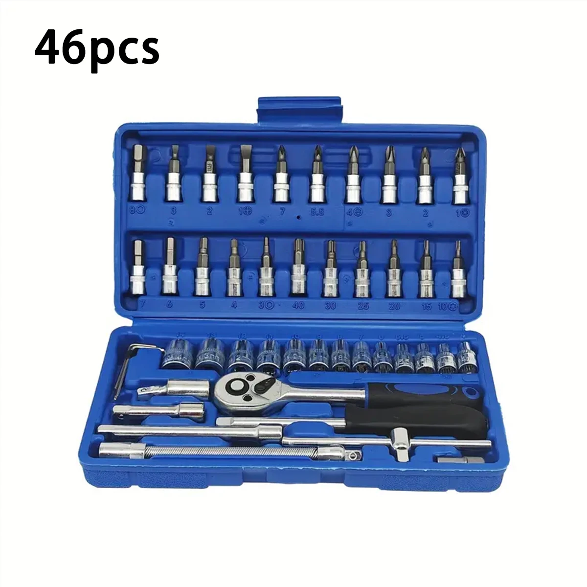 

Professional tool set - 46-piece set, made of chrome-vanadium steel, quick-action socket wrench, suitable for home use