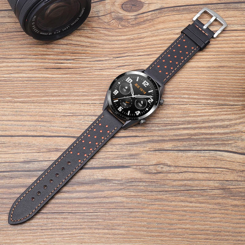 Leather Band for Samsung galaxy watch 6 strap 5/pro/4-6 Classic/Active 2 20/22mm Genuine bracelet Huawei gt Amazfit gts-gtr-3-2e