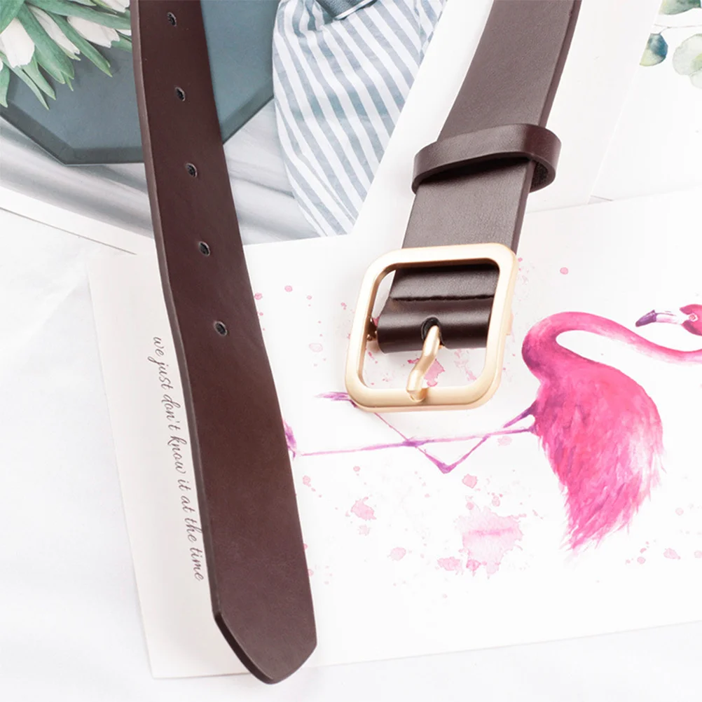 1 قطعة النساء قابل للتعديل حزام بولي يوريثان عادية مربع مشبك الخصر الورك 110 سنتيمتر طول القهوة الذهب دائم أنيق الإناث الإكسسوارات