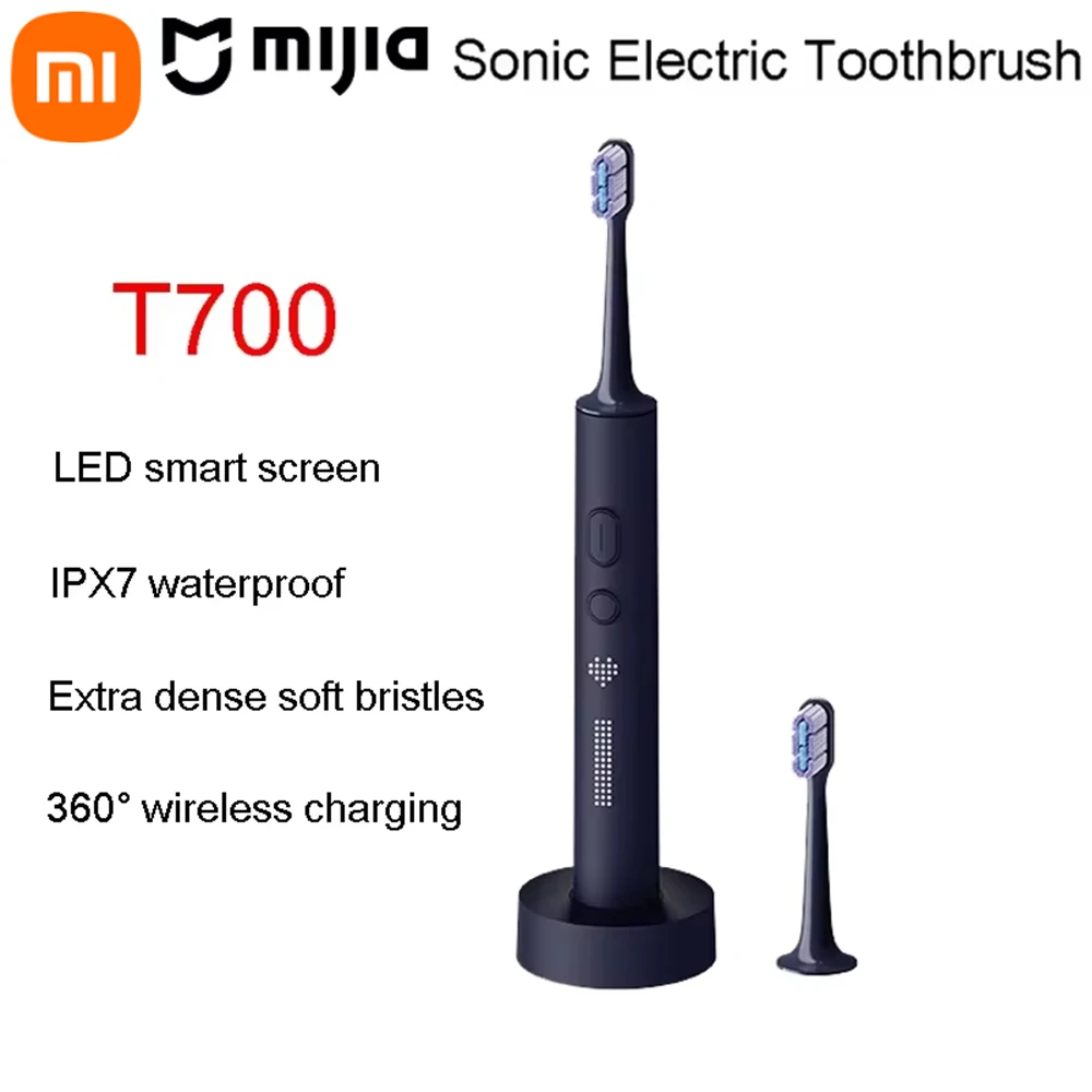 Escova de dentes elétrica sônica MIJIA T700, clareamento dos dentes, vibração ultrassônica, limpador oral, escova inteligente com display LED