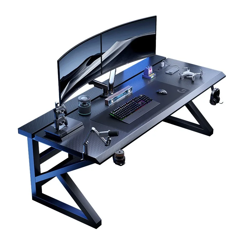 Carbon Fiber Gaming Computer Desk, Support Clamping Robotic Arm, Double Game Table for Bedroom Home Gaming Room