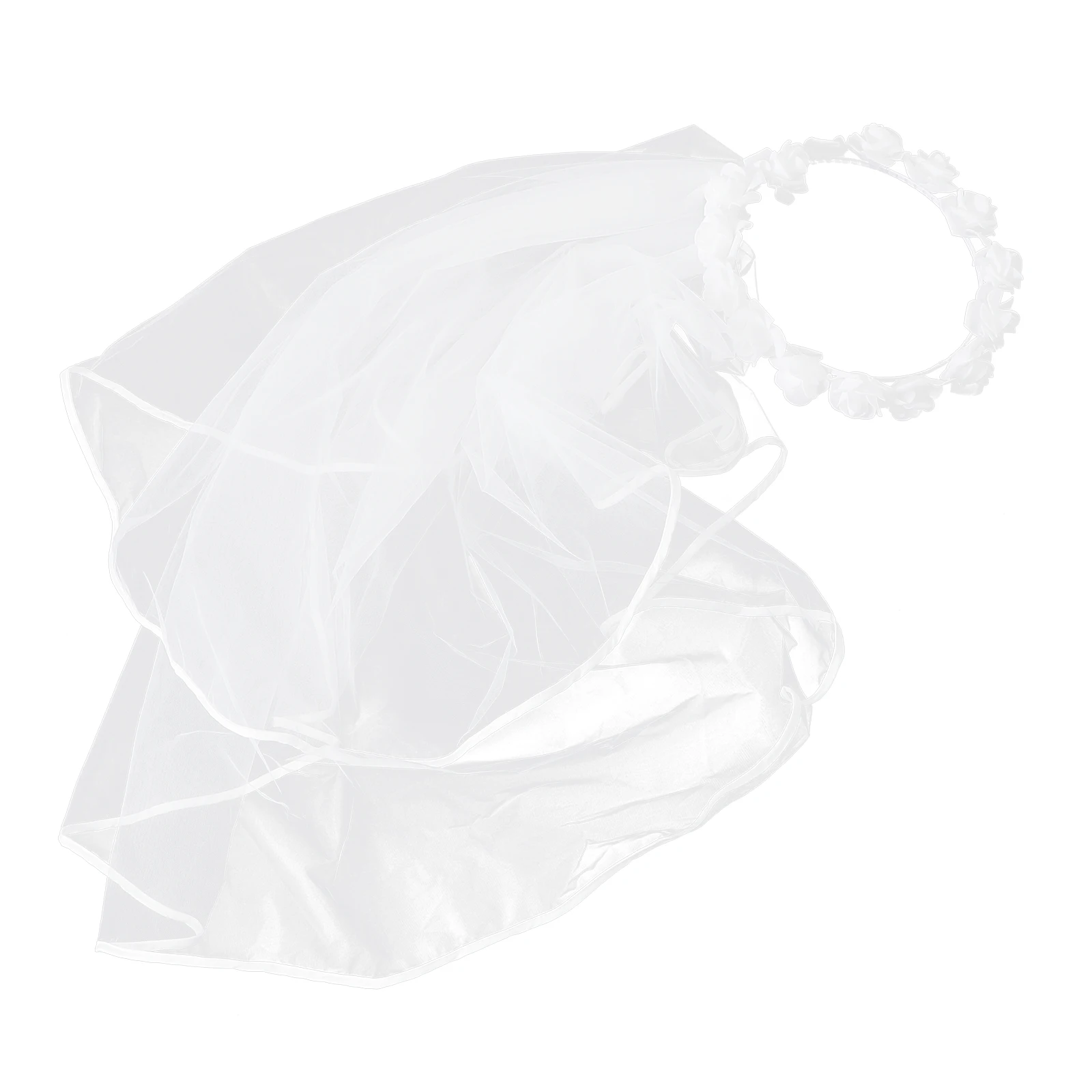 

Floral Crown Wedding Veil Bridal Headpiece Double Layer White Rose Design Lightweight Elegant Hair Accessory For Weddings