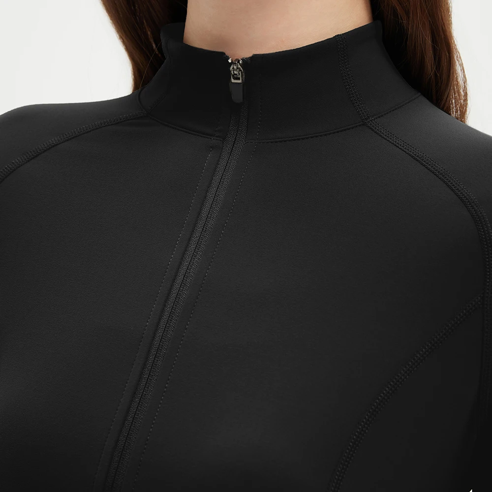Zweiteiliges Sportset für Damen, einfarbig, mit Reißverschluss, langärmelige Sportjacke und Leggings mit hoher Taille, sportliches, atmungsaktives Yoga-Set für Damen – Detail 5