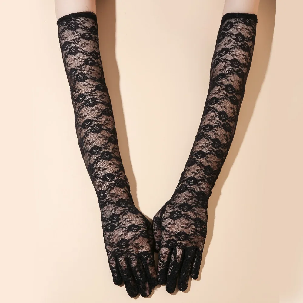 Vintage Long Bridal Gloves Transparent Slimming Wedding Mittens Elegant Thin Lace Gloves Opera