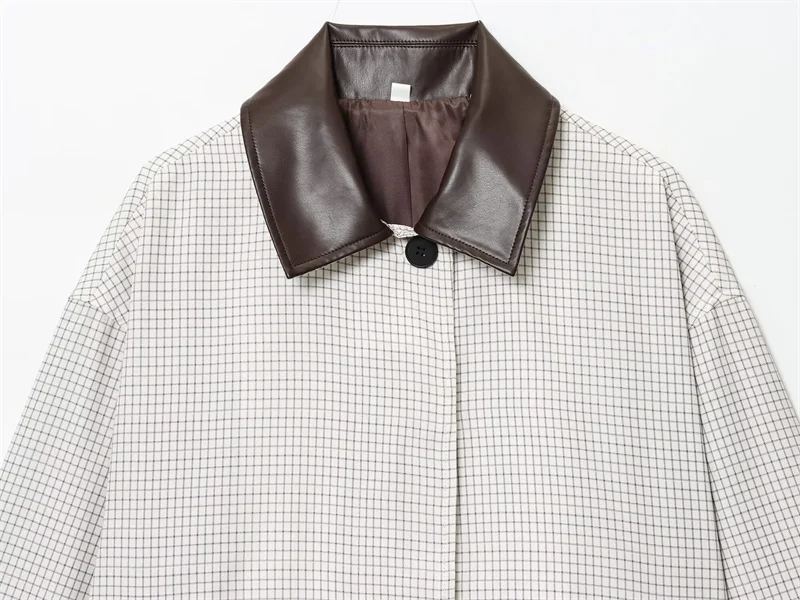 معطف المرأة 2025 الخريف نمط جديد الأبيض منقوشة طويلة الأكمام فو الجلود طوق الزخرفية سترة واقية قصيرة سترة عادية #3