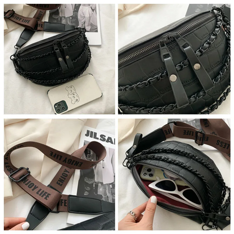 Luxury Chain Waist Bag Phone Pack And Purse For Women Waist Belt Bags Stone pattern Female Fanny pack Fashion Brand Waist pack