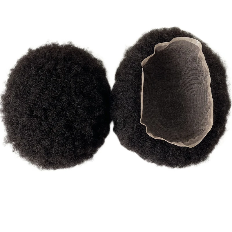 Braziliaanse Maagdelijke Menselijk Haar Vervanging 4Mm Wortel Afro Toupee 1 # Jet Zwarte Kleur 8X10 Volledige Kant Eenheid Voor Zwarte Mannen