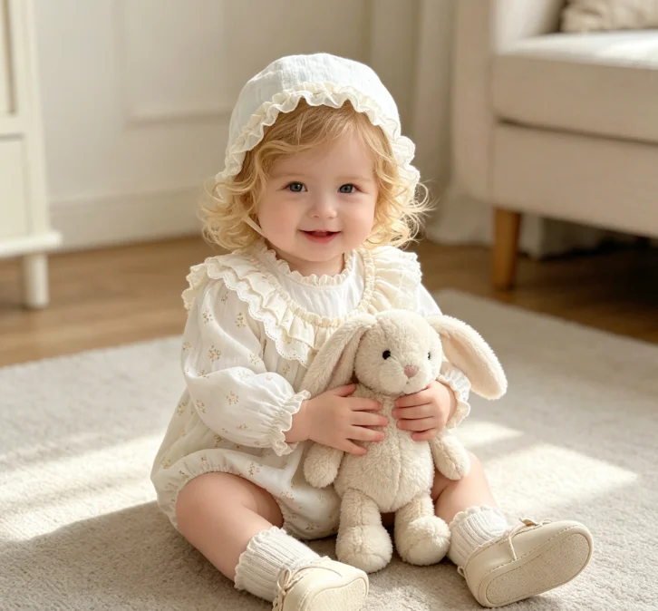 2026 Baby Spring Long Sleeve Jumpsuit Lace Bag Fart Dress Hundred Day Fashion and Cute Kids Outwear Rompers