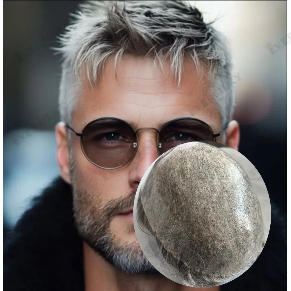 

Men's30mm Wave Wig1b50 1b80Gray Black Old Man Hair Prosthesis Natural Hairline Super Durable Thin Skin Base ManToupee Human Hair