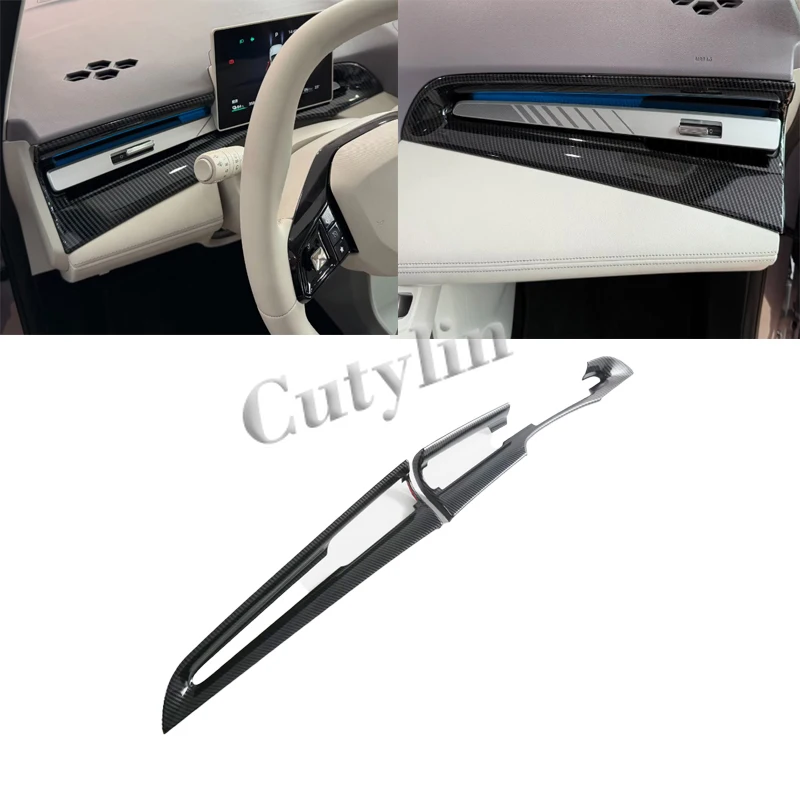 LHD ل MG 4 MG4 EV 2026 2027 ألياف الكربون الداخلية مركز التحكم نافذة التبديل والعتاد التحول لوحة منفذ الهواء غطاء أزرار الكسوة #2