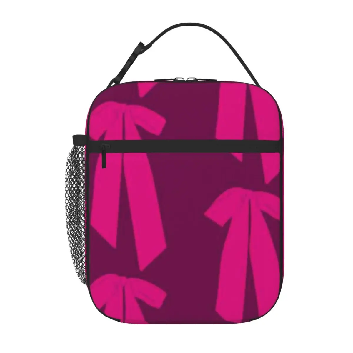 Bestselling Elegant Pink Bow Tie Canvas Texture Bento Bag Balanced Diet Pack Insulated Lunch Bag