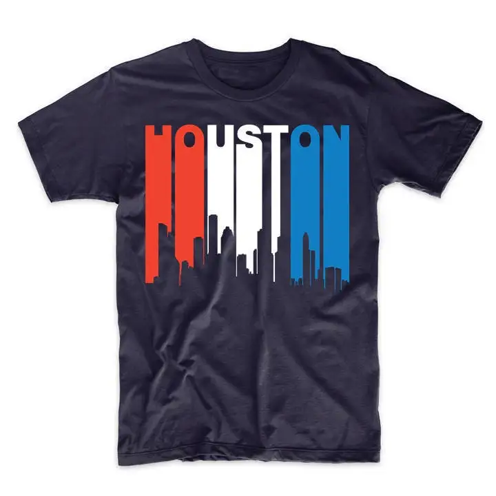 Houston T Shirt Retro Style Red White And Blue Texas Skyline Men'S Tx