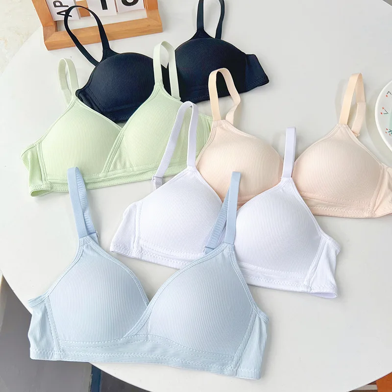 

Girl's Seamless Bra Push-Up Bra Non-Wire Bralette V-Neck Underwear with Thin Padded Cups Female Intimate Soft Brassiere