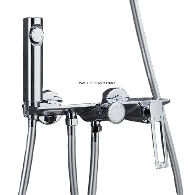 ヨーロッパスタイルのデュアルハンドルステンレス製シャワーセット、サーモスタット式蛇口、レインパターン浴室ヘッド、セラミックバルブコア付き