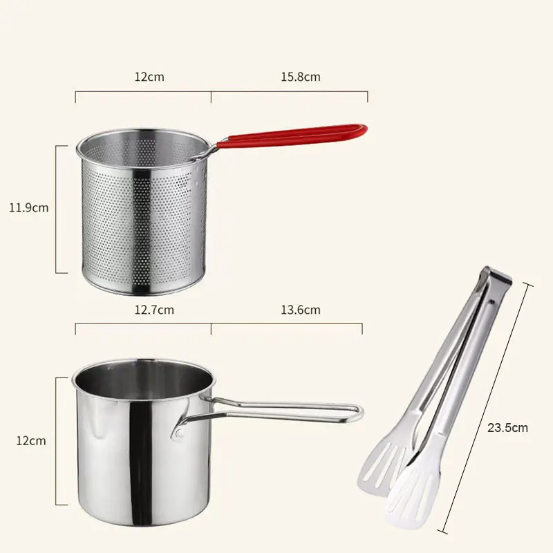 Stainless Steel Deep Fryer Pot Japanese Tempura Small Deep Frying Pan With Strainer Basket for French Fries Chicken Kitchen Pans