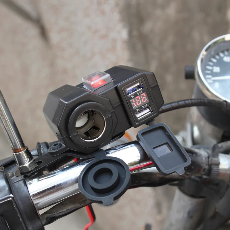 

Мотоциклетный прикуриватель, зарядное устройство для мобильного телефона, дисплей напряжения, женское сиденье с блоком предохранителей, водонепроницаемая двойная USB-зарядка