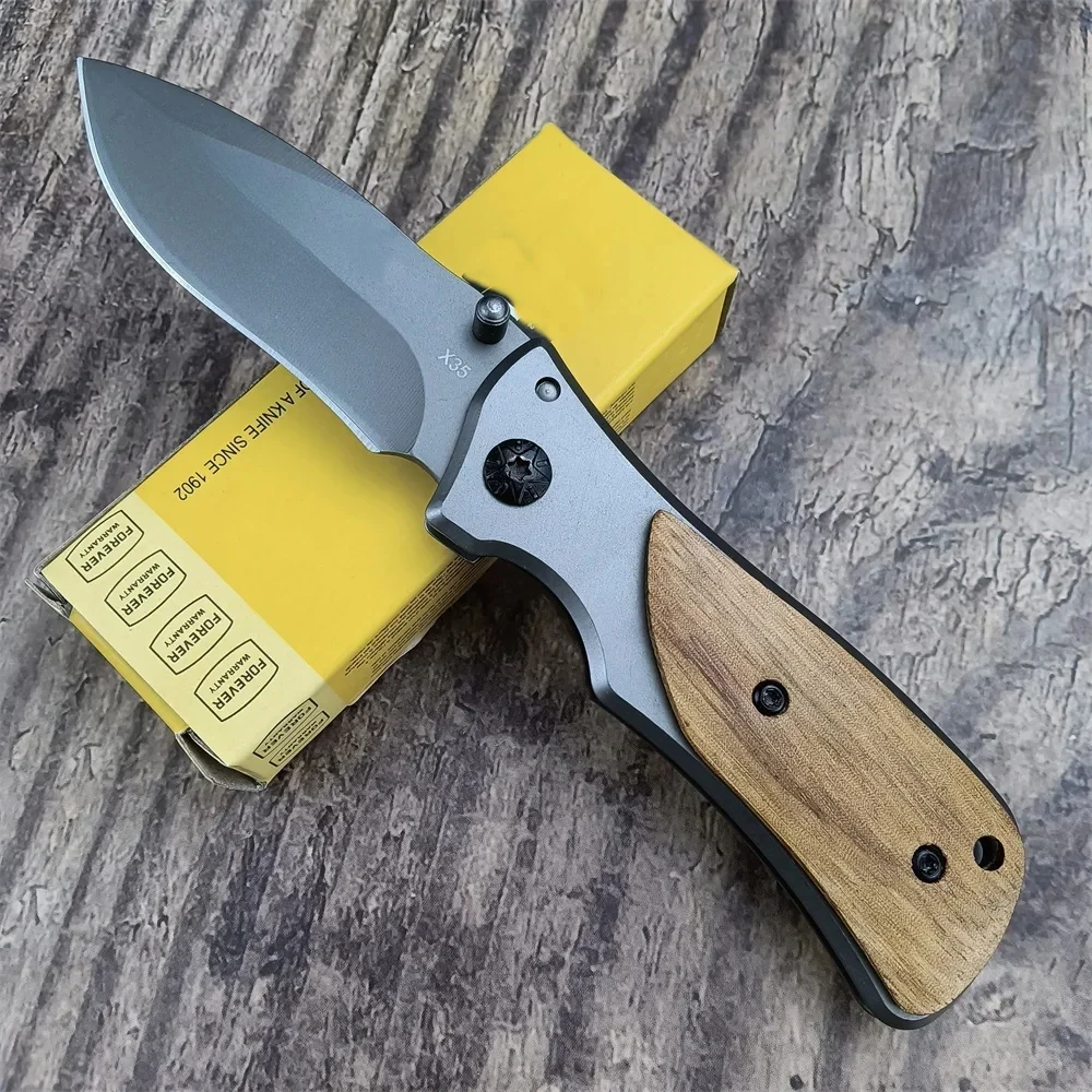 Mini BK X35 Flipper Folding Pocket Knife 3Cr13Mov Blade Olive Wood Handles Outdoor Tactical Hunting Camping EDC Multitool