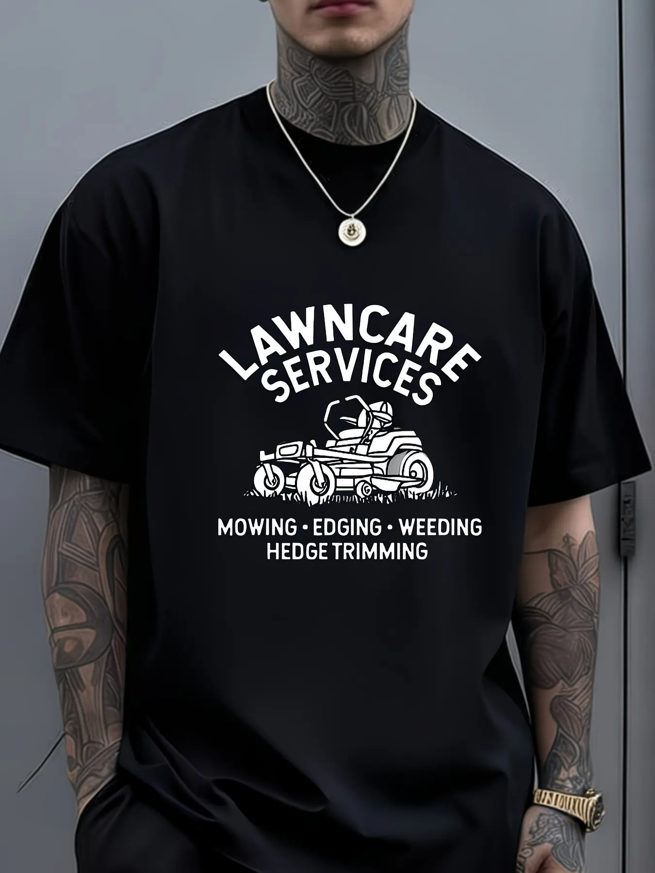 Camiseta gráfica negra con diseño blanco de la marca Lawn Care Services Zero Turn Mower, cómoda, de cuello redondo y manga corta para hombre, unisex, estilo casual streetwear, para todas las estaciones, ropa para el cuidado del césped, uso diario, agradable para la piel, cálida y que no pierde color.