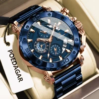 Reloj de pulsera POEDAGAR de lujo para hombre con fecha luminosa resistente al agua Reloj de cuarzo para hombre cronógrafo relojes de moda de acero inoxidable para hombre Reloj