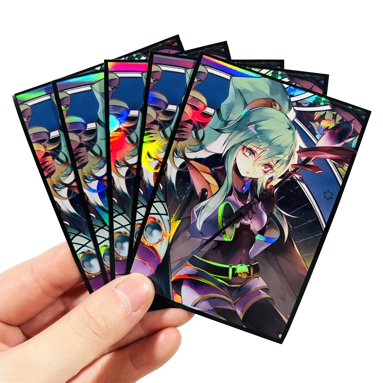 50PCS Laser Flashing Card Film Holographic Animation YuGiOh Sleeves Ultra Super Protector Card Deck Cover Japanese Size(63x90mm)