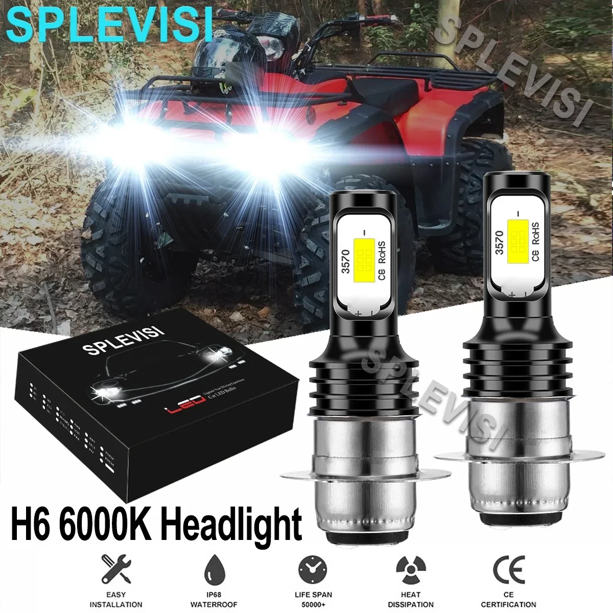 

2x 70W 6000K LED Headlight Headlamp Bulbs White Kit For Kawasaki Bayou KLF220 KLF250 KLF300 1988 1989 1990 1991 1992 1993-2009