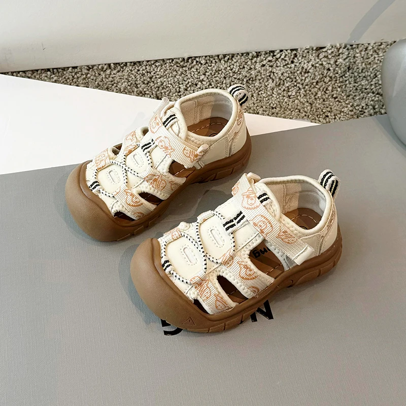 Children Sport Sandals Cool Breatheable Hook & Loop Soft Kids Hollow Toes Capped Shoes Non-slip Baby First Walker Shoes