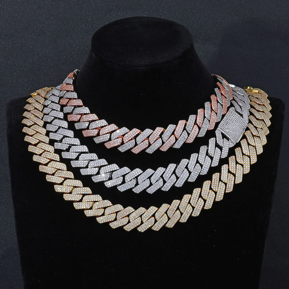 

Men's Chunky Hip-hop Cuban Chain, 20mm Flip Clasp Three-row Zircon Rhombus Necklaces & Bracelets