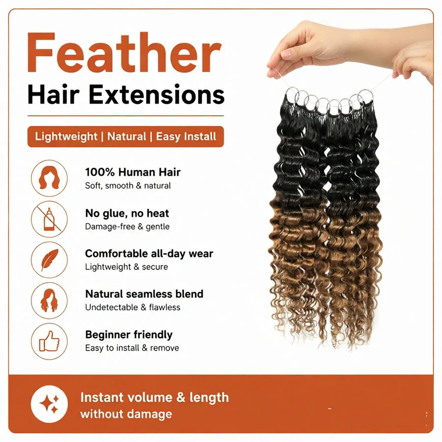 Extensiones de cabello humano crochet Deep Wave, color ombre marrón 1B/27, trenzas boho invisibles sin nudos, pre-separadas, puntas completas, Remy 3