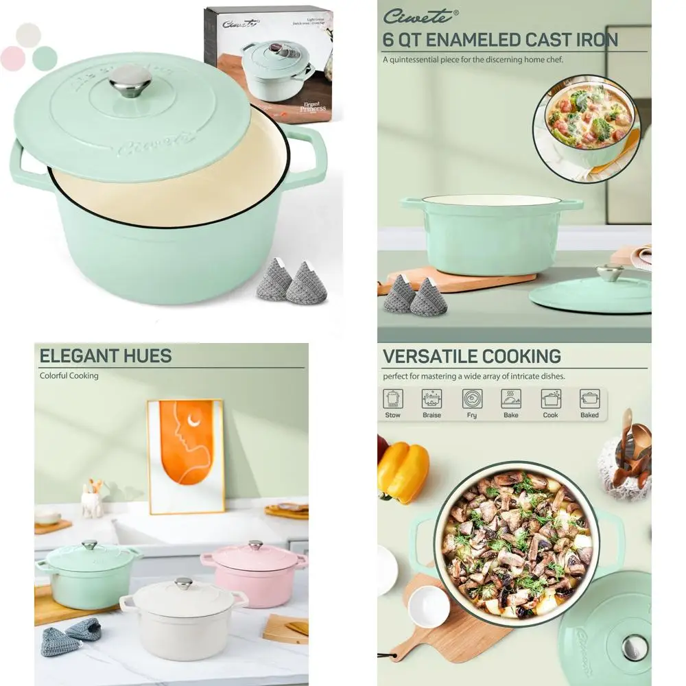 

Эмалированная чугунная голландская духовка, кастрюля на 6 литров с крышкой, идеально подходит для выпечки хлеба, тумбочки, приготовления пищи, с двумя ручками, безопасная в духовке до 500