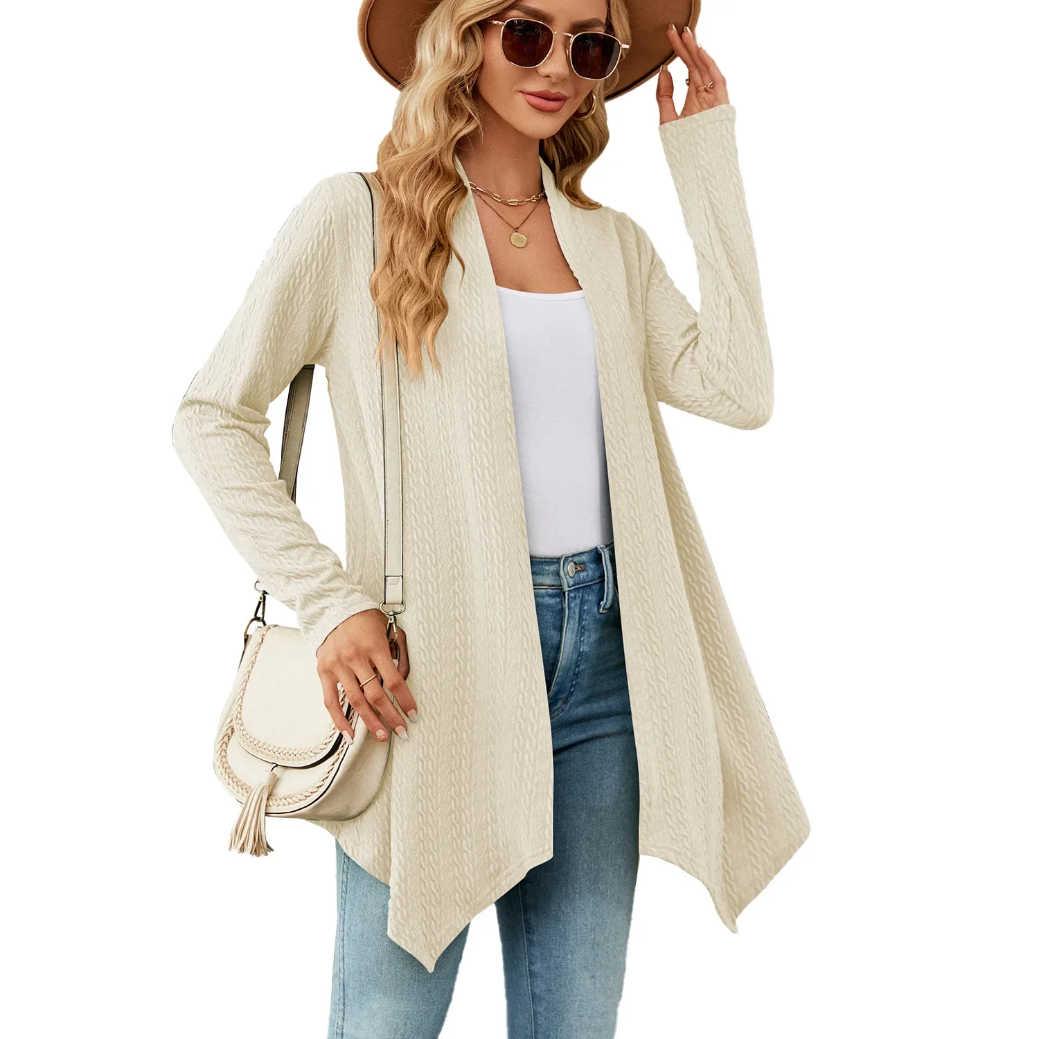 Europe and the United States women's autumn and winter new solid color loose long-sleeved cardigan coat lady