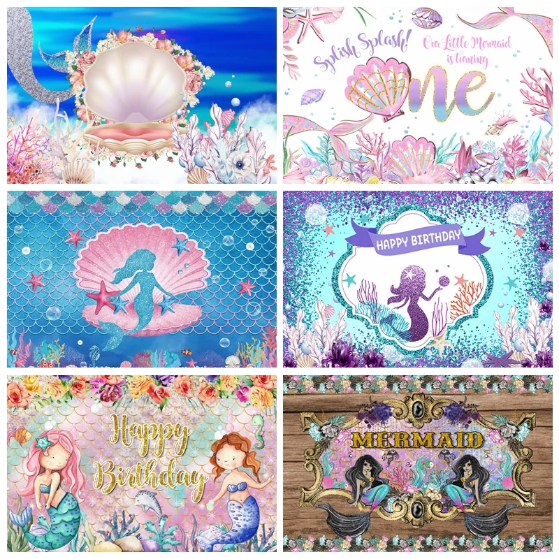 Bluey Mermaid Princess Backdrop Photography Girl Birthday Party Fish Scale Baby Shower Poster Photo Background Banner Decoration