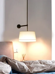Chinese fabric shade iron long pole wall lamps bedroom bedside hotel aisle luxury LED living room dining room deco hanging light