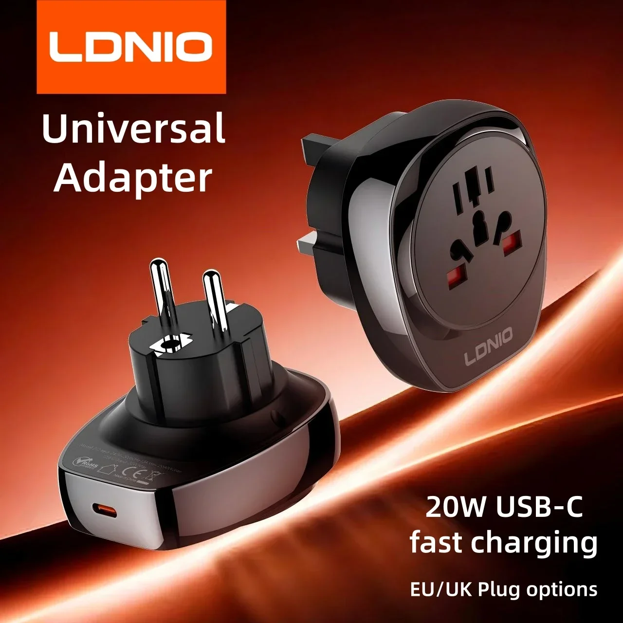 LDNIO Universal Travel Adapter 3250W Power 20W Type-C Fast Charger EU UK Plug Worldwide Converter for US EU UK AU 150+ Countries